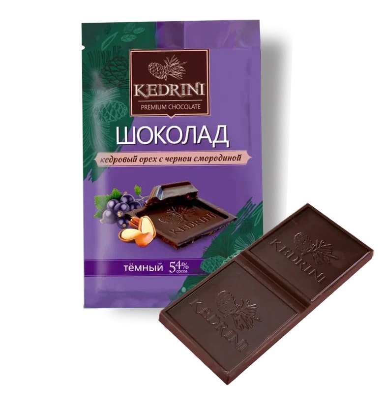 Шоколад тёмный с кедровым орехом и чёрной смородиной Kedrini | 23 г | Радоград